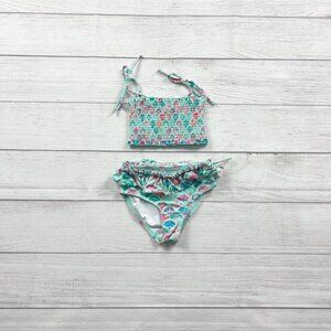 SweetHoney Girls Two Piece Swimsuit Smocked Bikini Set Ruffle Bottoms 3T